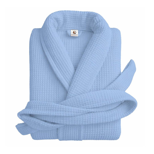Pure Cotton Unisex Waffle Bath Robe - Sky Blue