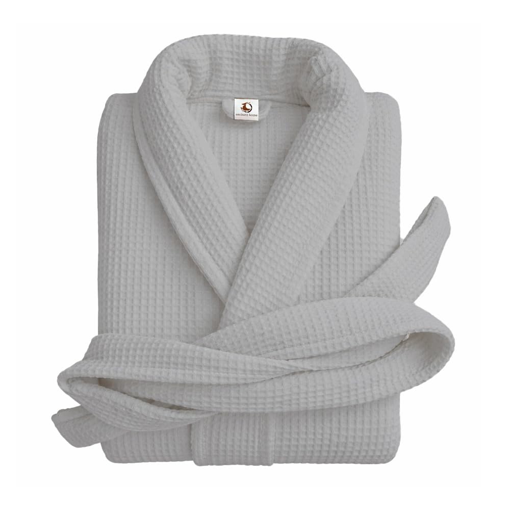 Pure cotton unisex waffle bathrobe in grey with shawl collar