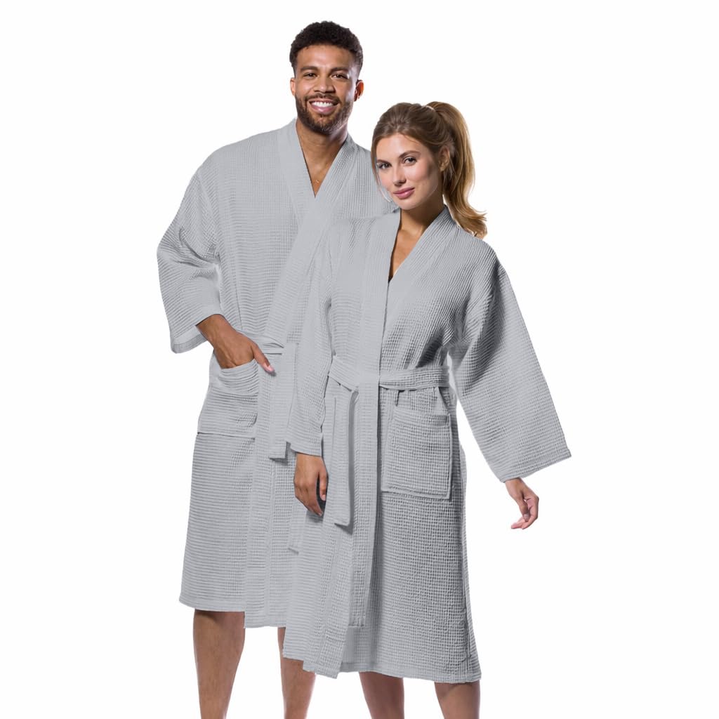 Pure Cotton Unisex Waffle Bath Robe - Grey
