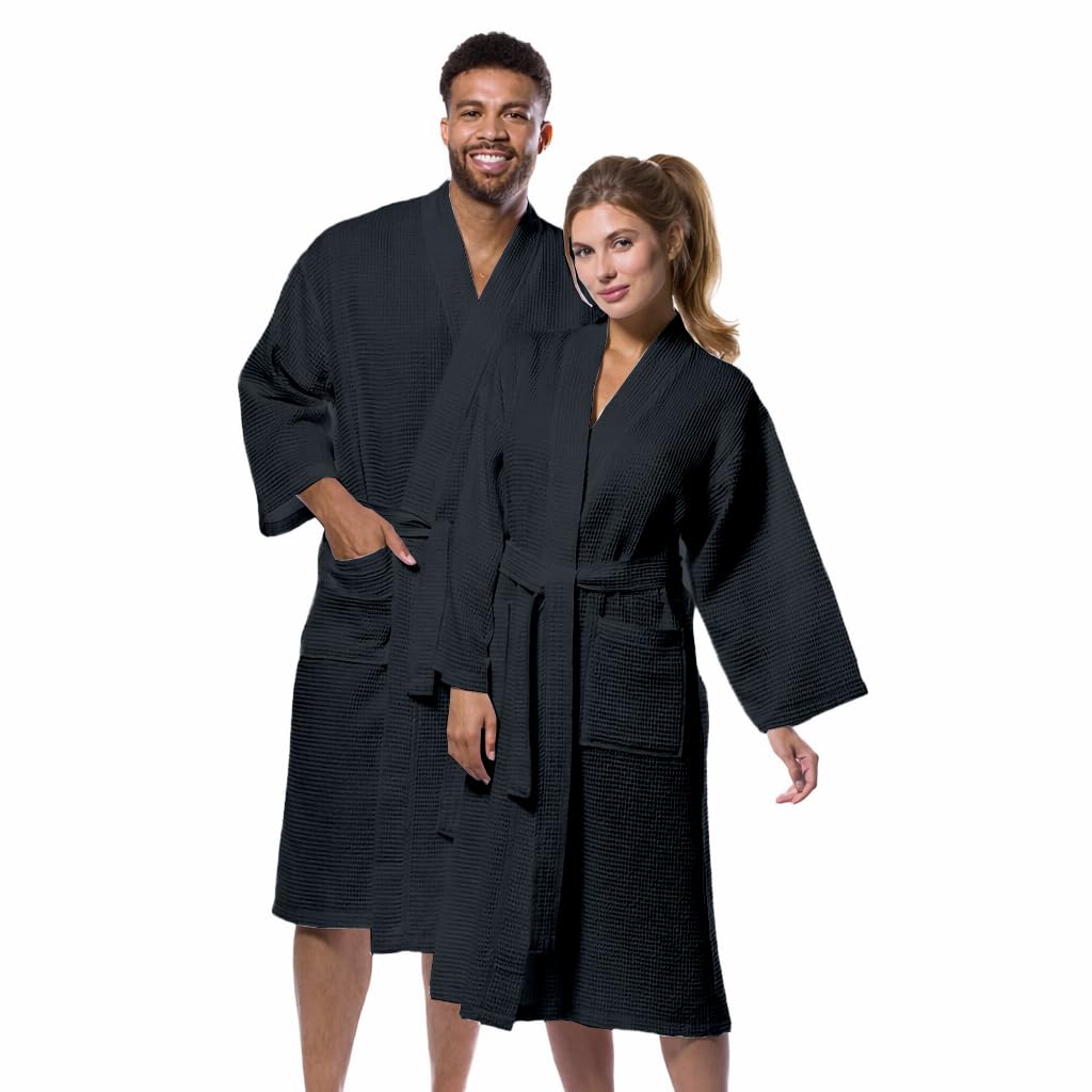 Pure Cotton Unisex Waffle Bath Robe - Charcoal