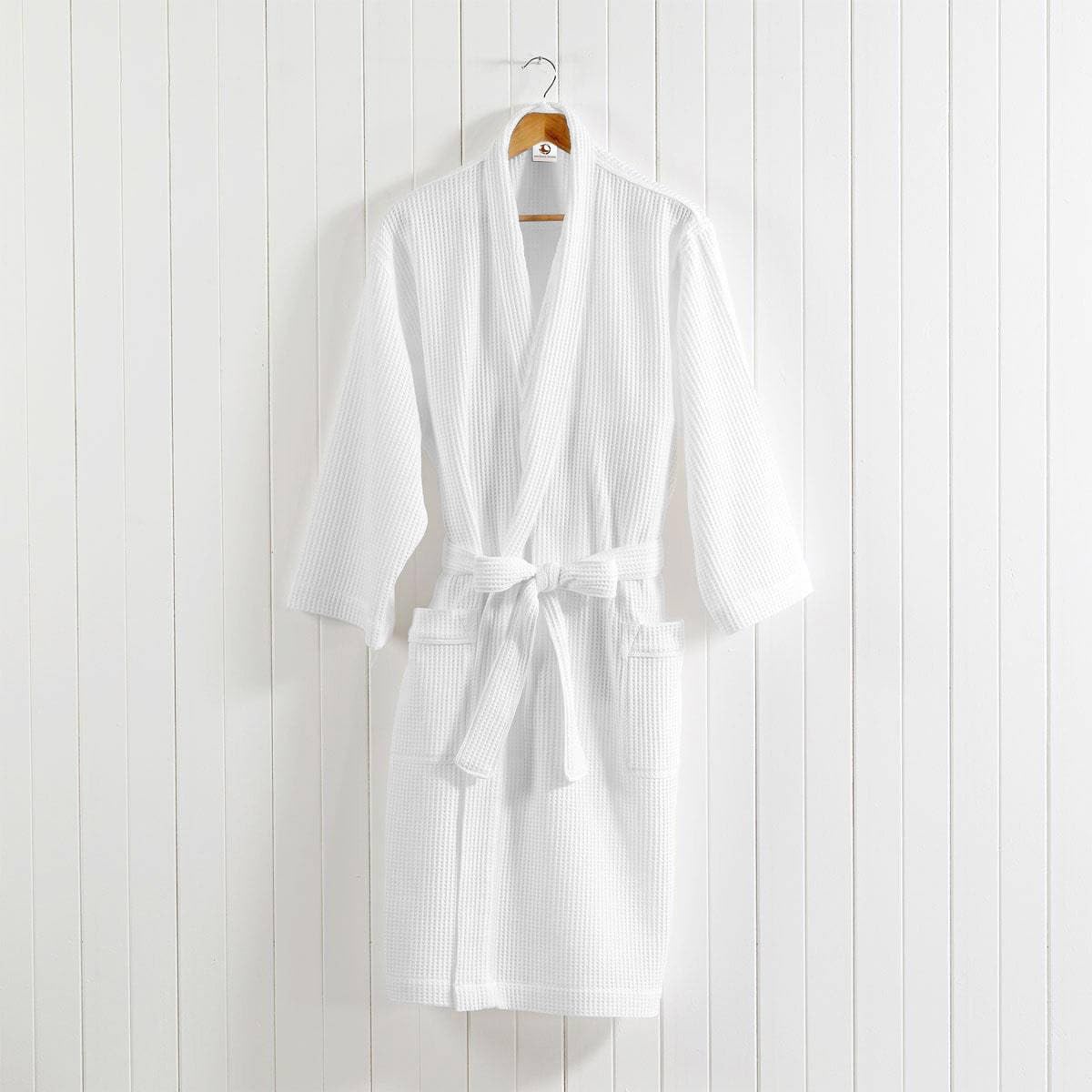 Pure Cotton Unisex Waffle Bath Robe - White