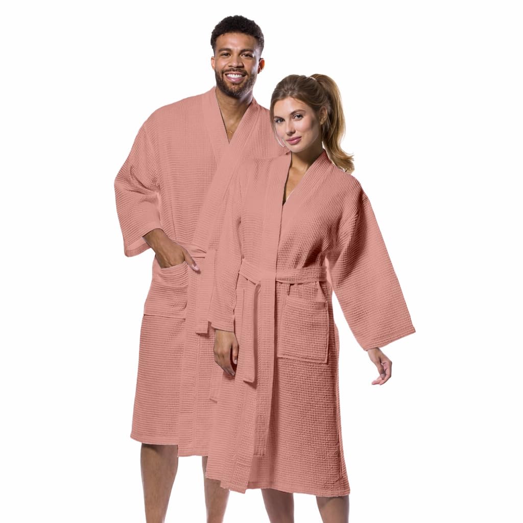 Pure Cotton Unisex Waffle Bath Robe - Peach