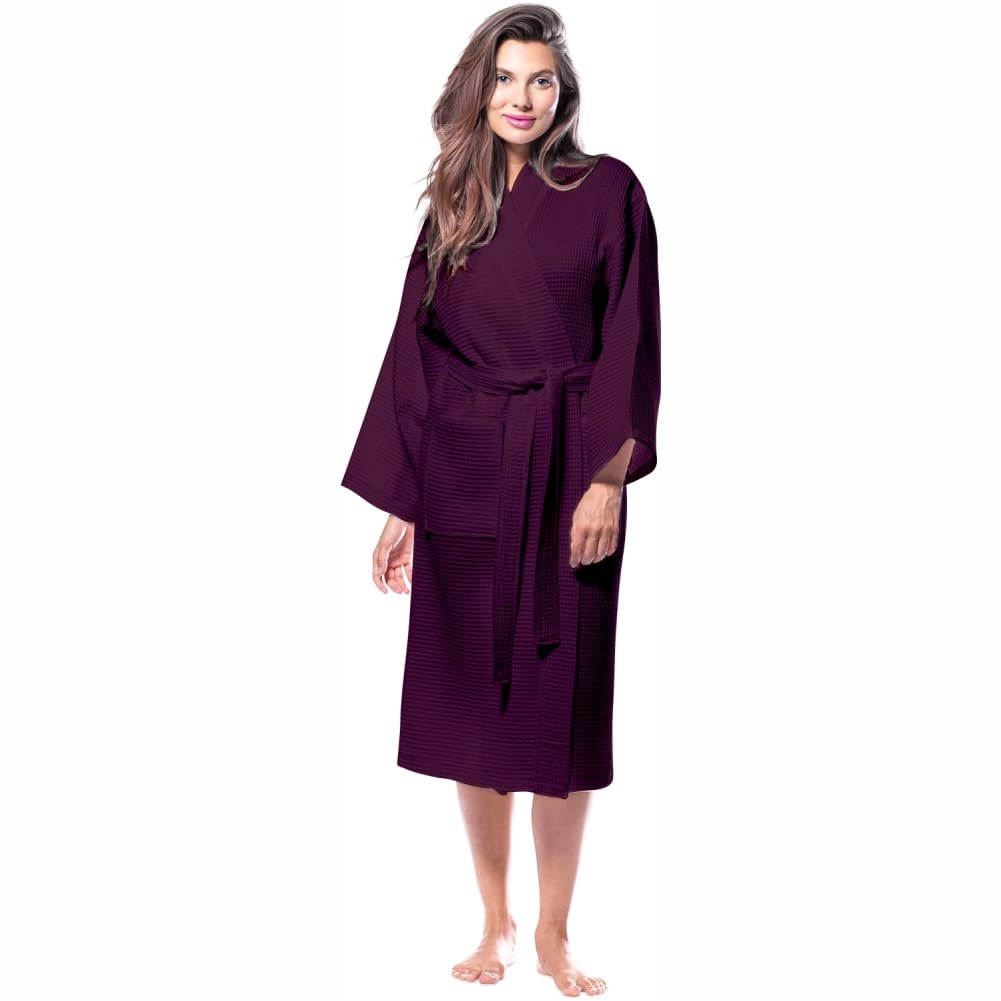 Pure Cotton Unisex Waffle Bath Robe - Wine