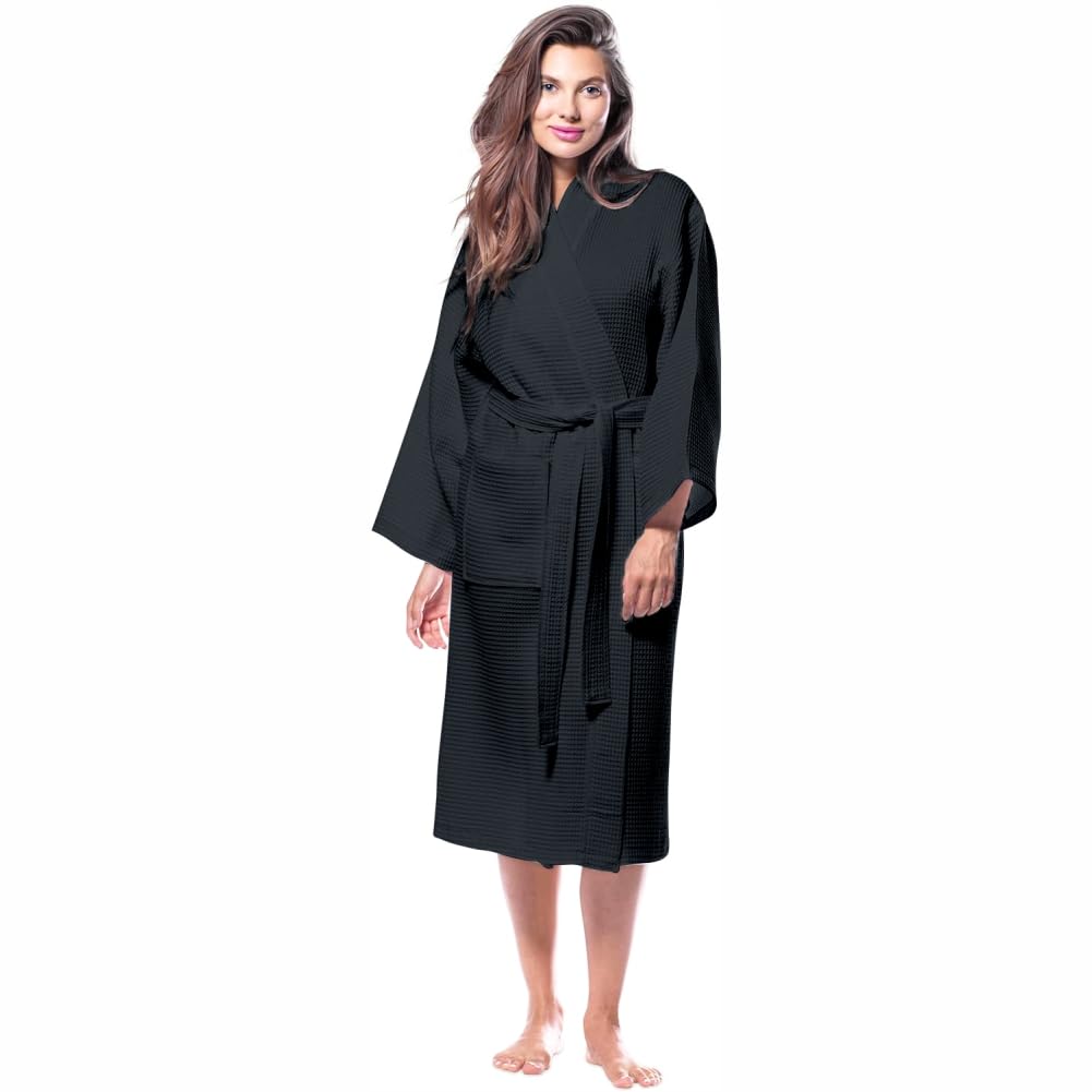 Pure Cotton Unisex Waffle Bath Robe - Charcoal