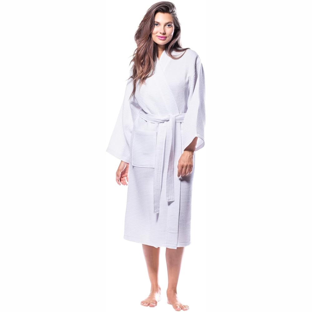 Pure Cotton Unisex Waffle Bath Robe - White