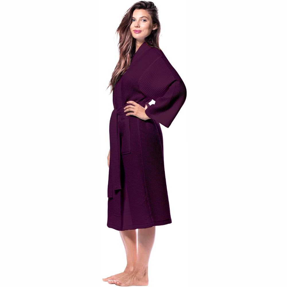 Pure Cotton Unisex Waffle Bath Robe - Wine