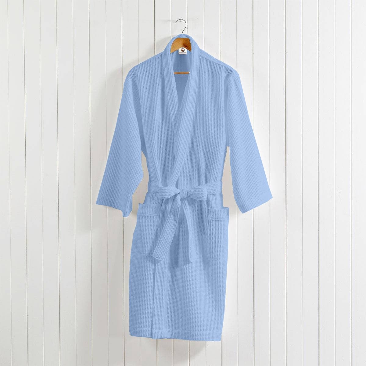 Pure Cotton Unisex Waffle Bath Robe - Sky Blue