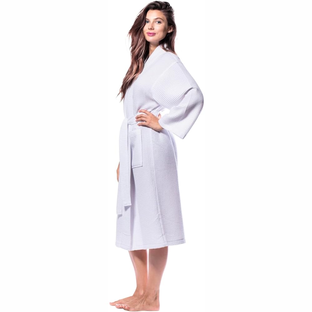 Pure Cotton Unisex Waffle Bath Robe - White