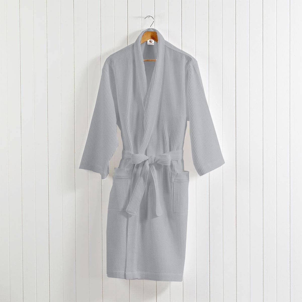 Pure Cotton Unisex Waffle Bath Robe - Grey