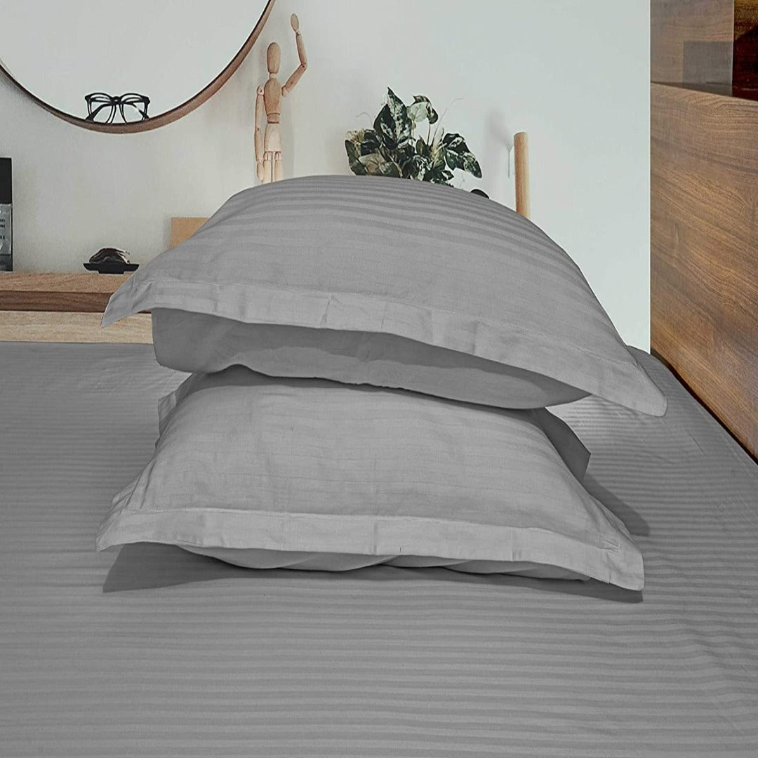 Pure Cotton Satin Stripe King Bedsheet - Silver