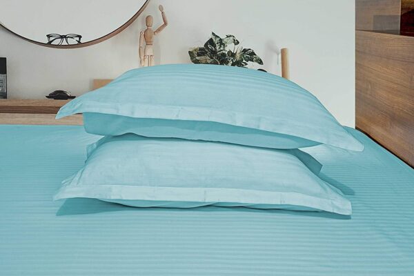 satin stripe cotton pillow covers aqua