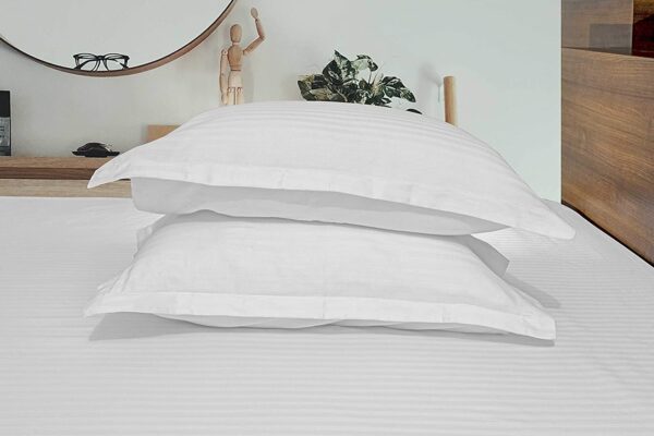 satin stripe cotton pillow covers white