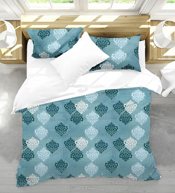 pure cotton printed king size bedsheet greenish blue