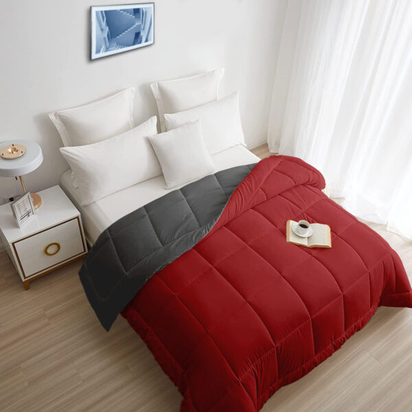 Microfiber plain reversible comforter in red and grey color