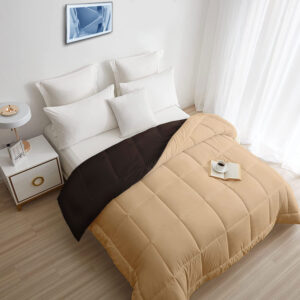 Microfiber plain reversible comforter in beige and coffee color